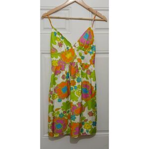 Milly new york size 0 women 100% silk floral green orange babydoll dress Pockets